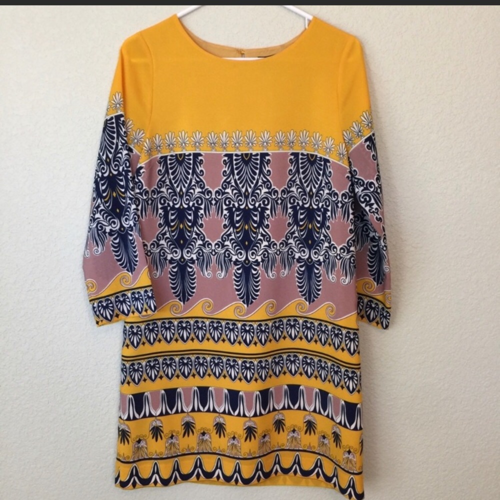 J Crew yellow and Blue shift dress 0 lined - Picture 2 of 5